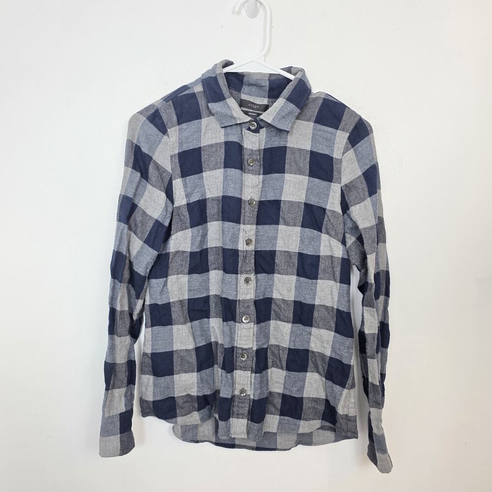 J.‎ Crew Grey Blue Gingham Classic Preppy Button Up Perfect Shirt Size 4